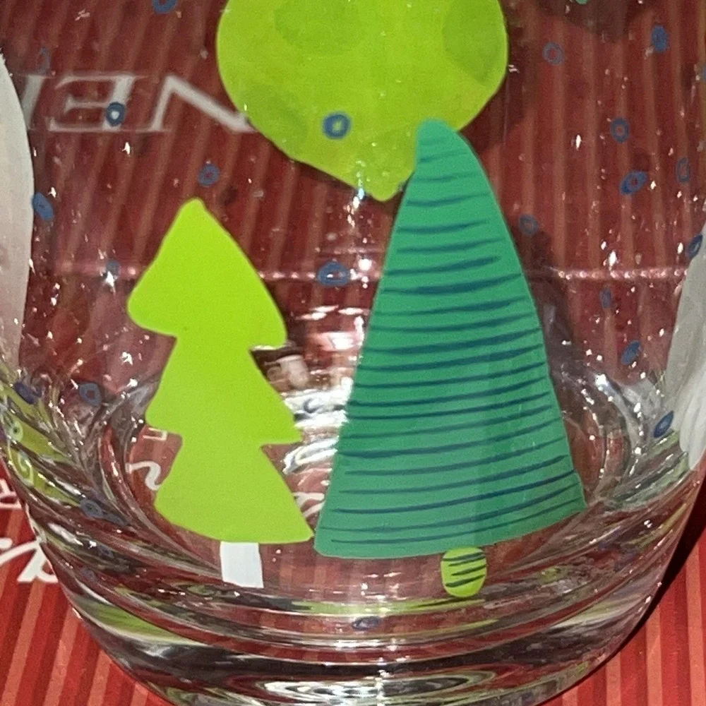 Vintage 4 Oneida Christmas Closeups Dof Glass Glasses Hand Painted 4 1/8